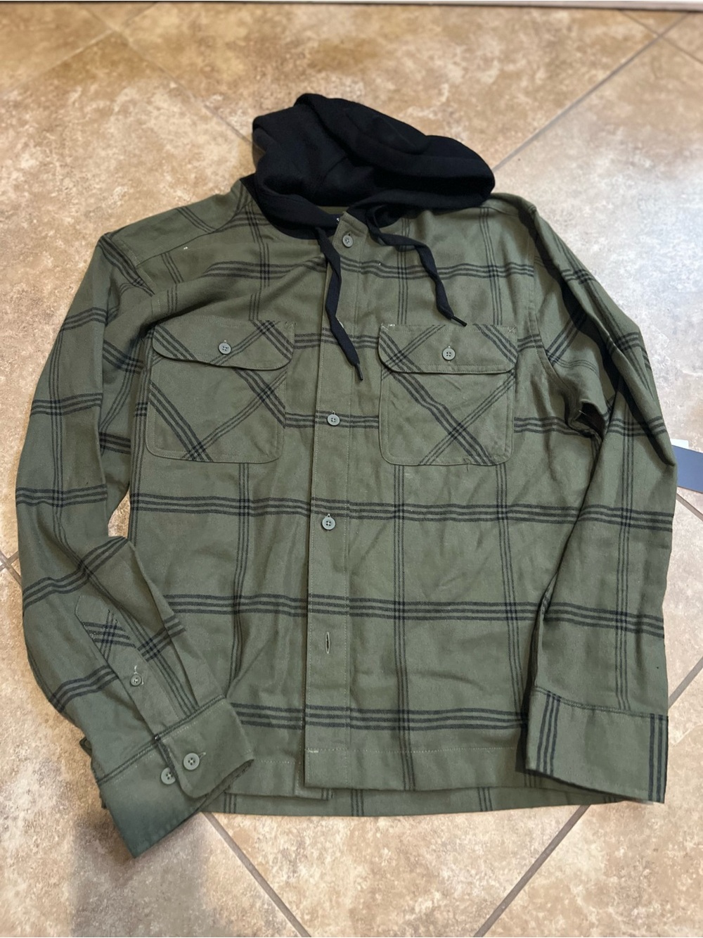 Men's Olive Green Plaid Hooded Shirt Jacket